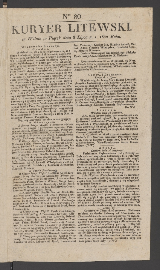 Kuryer Litewski. 1832, numer&nbsp;80