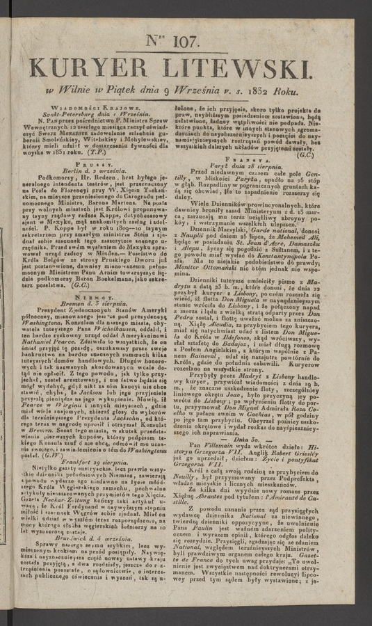 Kuryer Litewski. 1832, numer&nbsp;107