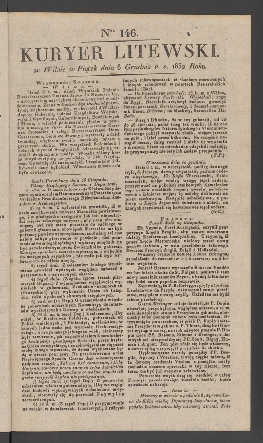 Kuryer Litewski. 1832, numer&nbsp;146