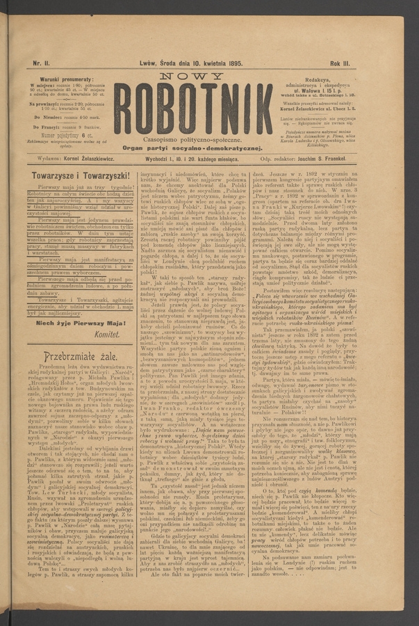 Nowy Robotnik&nbsp;: czasopismo polityczno-społeczne&nbsp;: organ partyi socyalno-demokratycznej. Rok&nbsp;3, 1895, numer&nbsp;11