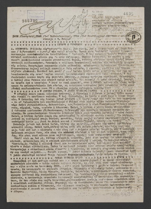 Aut&nbsp;: biuletyn Solidarności wrocławskich zakład&oacute;w Centrum Naukowo-Produkcyjnego Automatyki Energetycznej. 1984, numer&nbsp;23-24