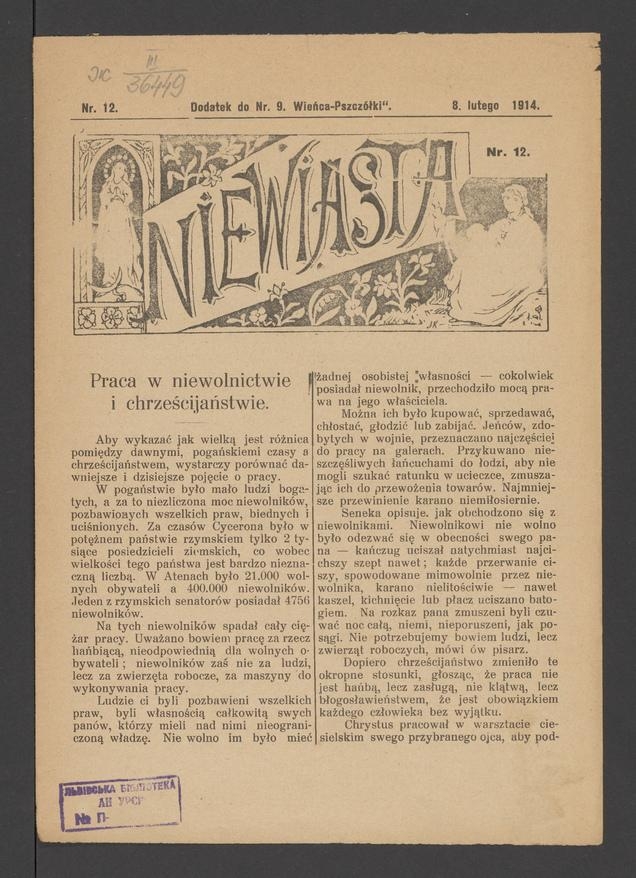 Niewiasta : dodatek do numeru 9 „Wieńca-Pszczółki”. Rok 14, 1914, numer 12 (2)
