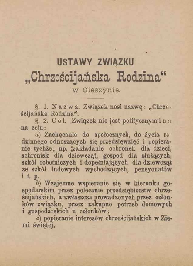 Ustawy Związku &bdquo;Chrześcijańska Rodzina&rdquo; w&nbsp;Cieszynie