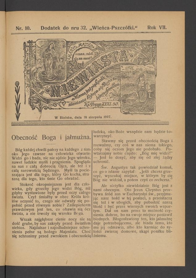 Niewiasta : dodatek do numeru 32 „Wieńca-Pszczółki”. Rok 7, 1907, numer 10