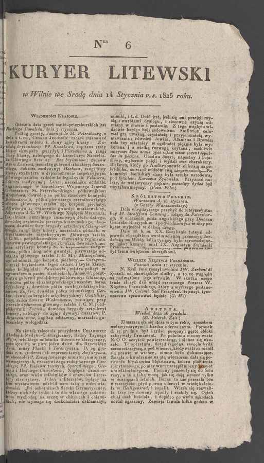 Kuryer Litewski. 1825, numer&nbsp;6