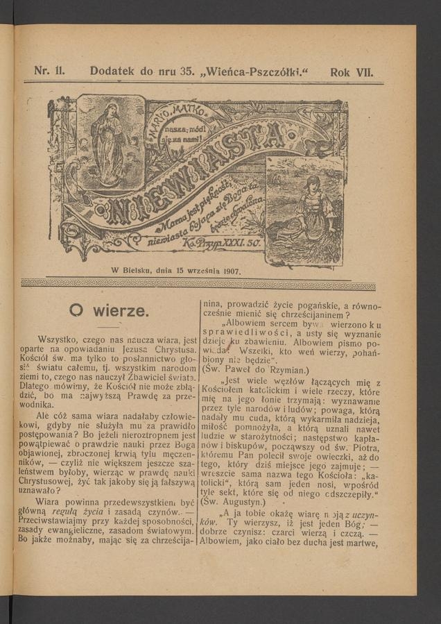 Niewiasta : dodatek do numeru 35 „Wieńca-Pszczółki”. Rok 7, 1907, numer 11