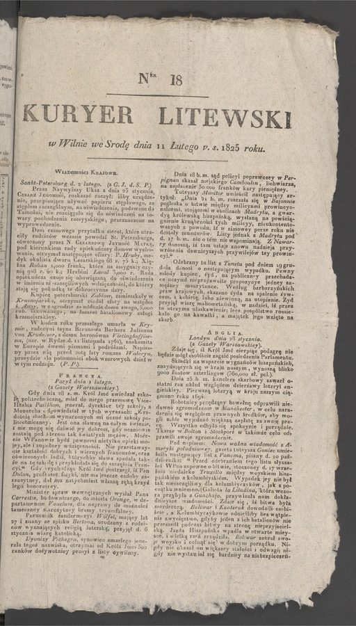 Kuryer Litewski. 1825, numer&nbsp;18