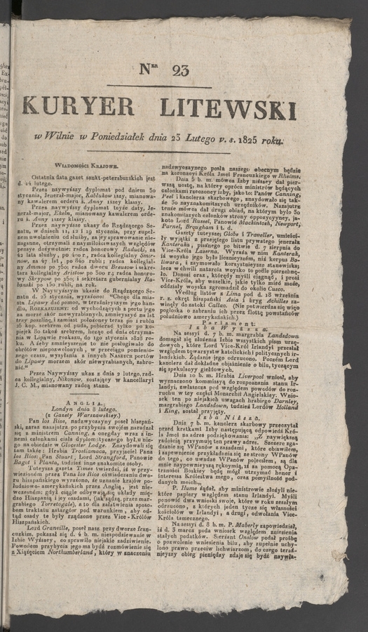 Kuryer Litewski. 1825, numer&nbsp;23