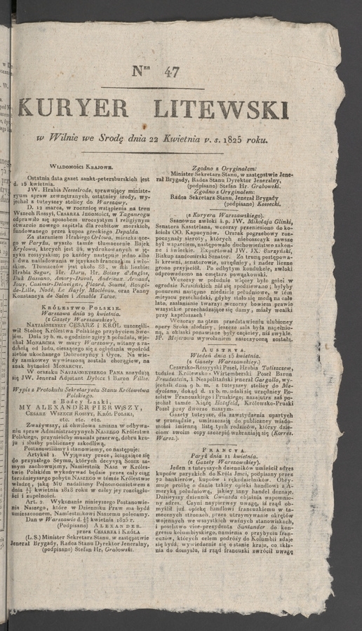 Kuryer Litewski. 1825, numer&nbsp;47