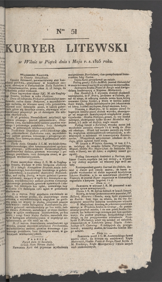 Kuryer Litewski. 1825, numer&nbsp;51