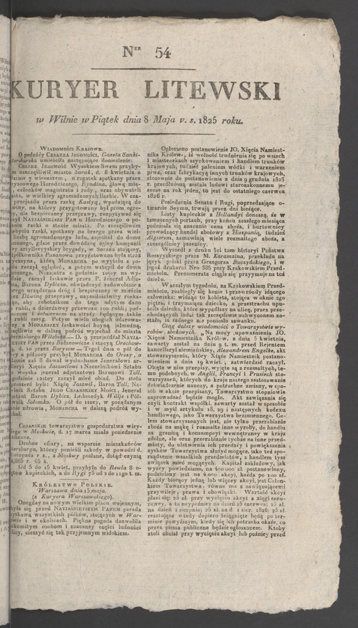 Kuryer Litewski. 1825, numer&nbsp;54