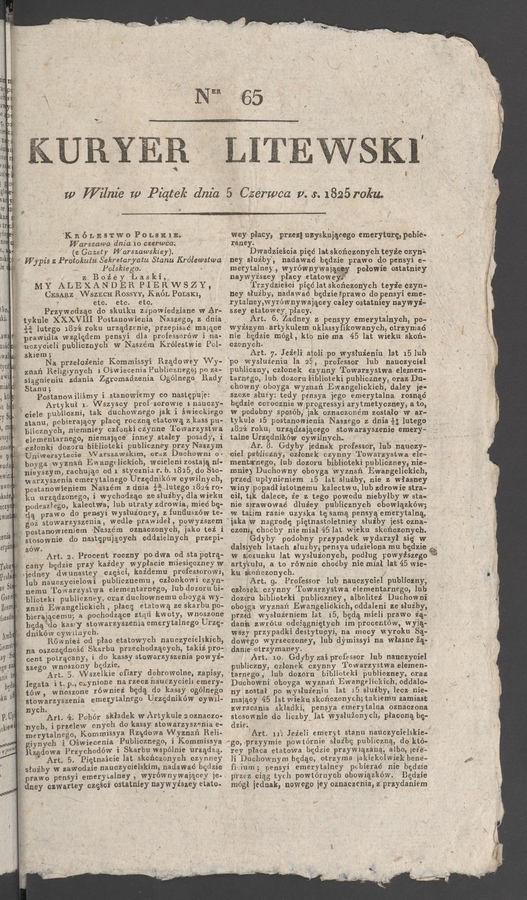 Kuryer Litewski. 1825, numer&nbsp;65
