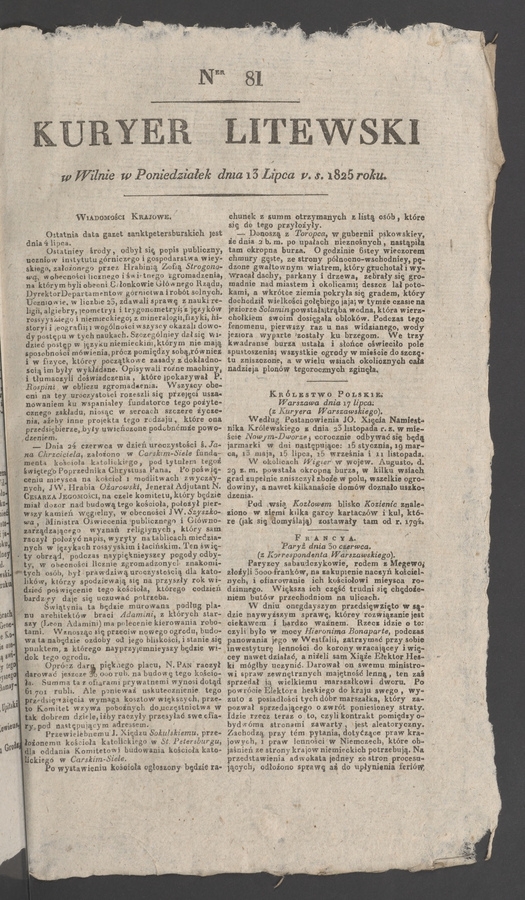 Kuryer Litewski. 1825, numer&nbsp;81