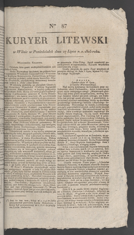 Kuryer Litewski. 1825, numer&nbsp;87