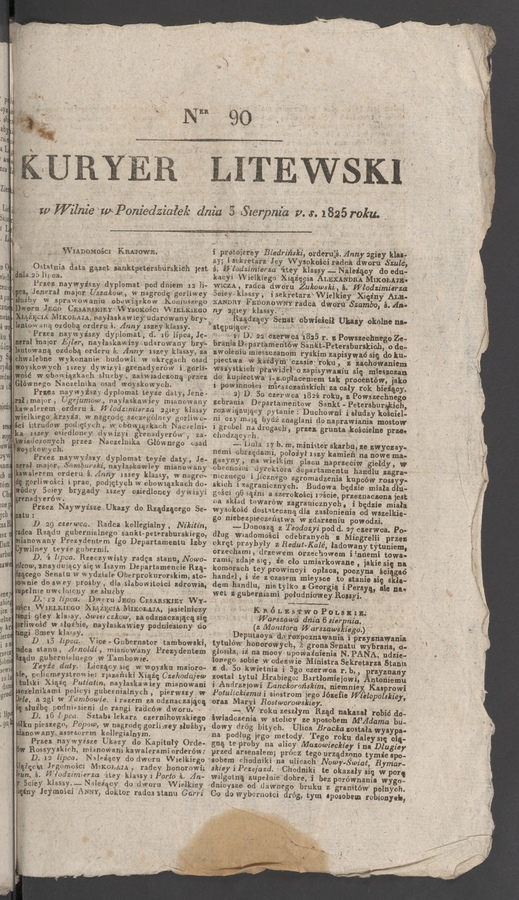 Kuryer Litewski. 1825, numer&nbsp;90
