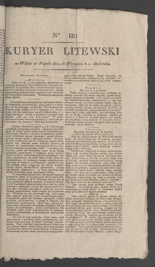 Kuryer Litewski. 1825, numer&nbsp;110