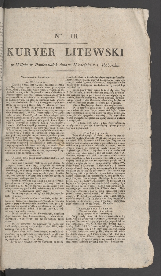 Kuryer Litewski. 1825, numer&nbsp;111