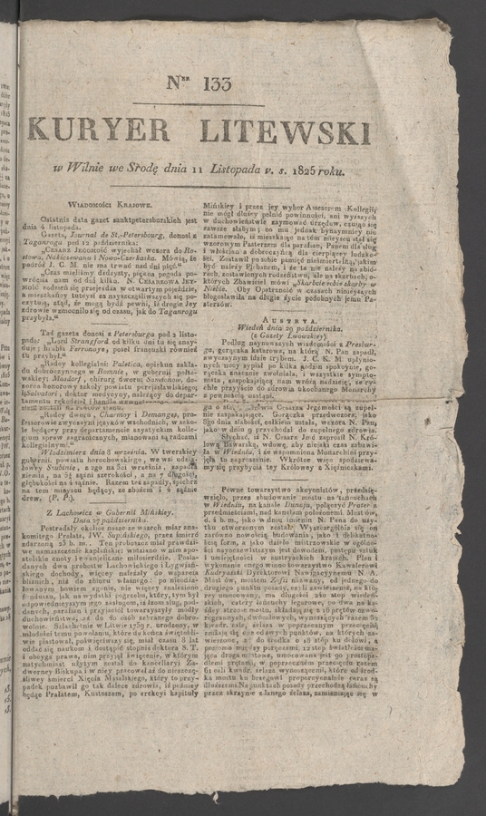 Kuryer Litewski. 1825, numer&nbsp;133