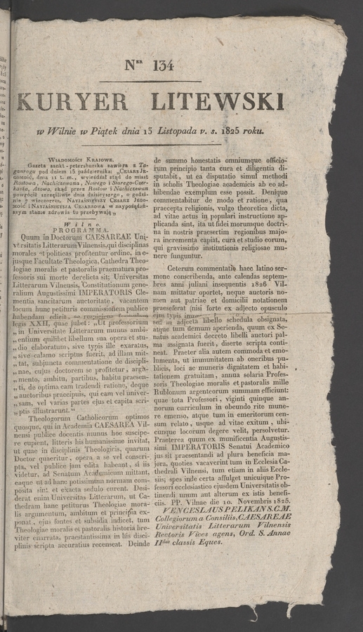 Kuryer Litewski. 1825, numer&nbsp;134