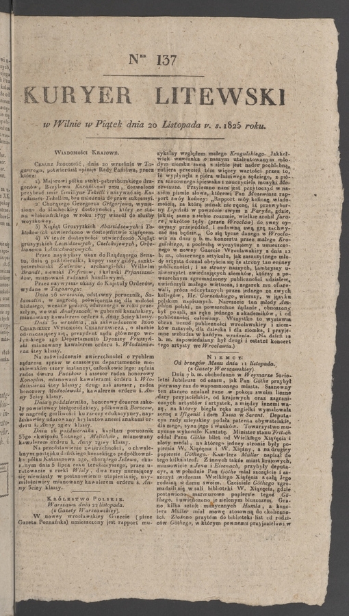 Kuryer Litewski. 1825, numer&nbsp;137