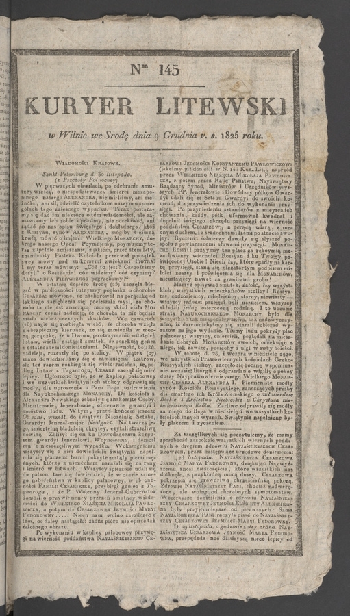 Kuryer Litewski. 1825, numer&nbsp;145