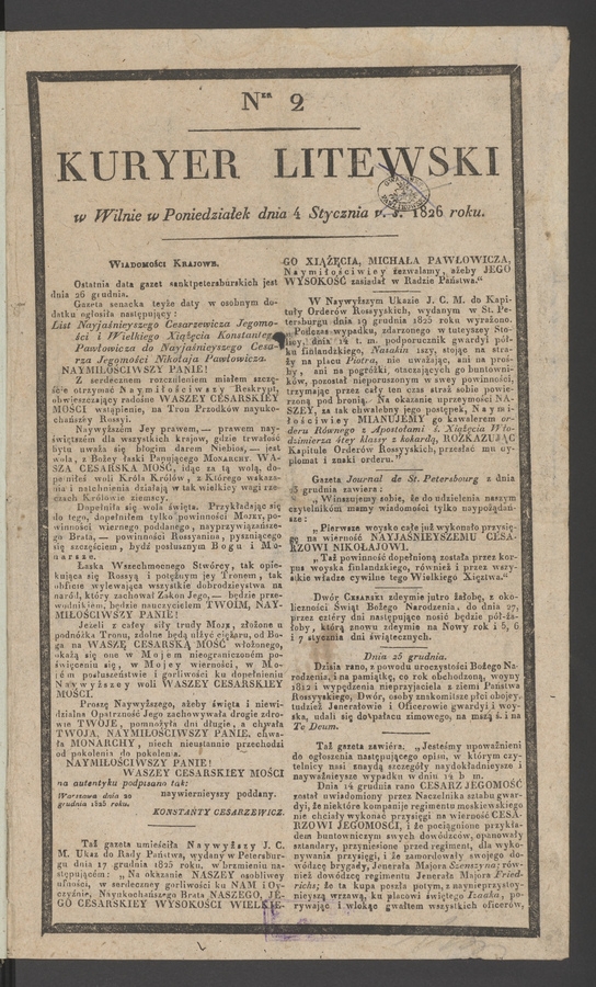 Kuryer Litewski. 1826, numer&nbsp;2