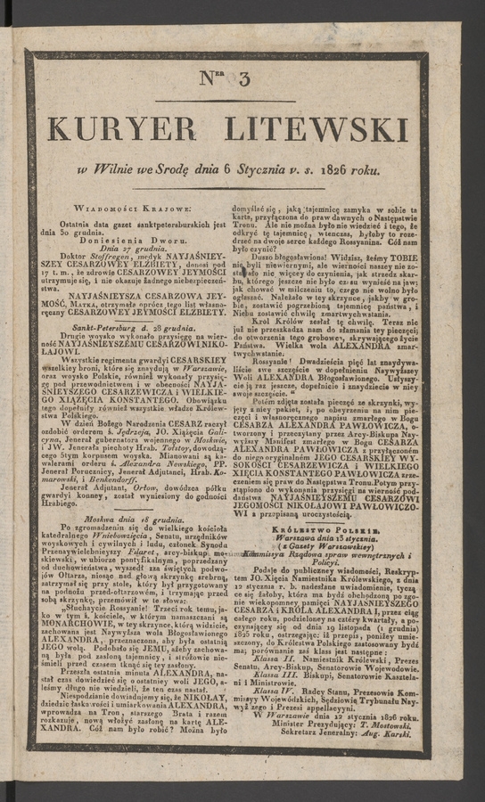 Kuryer Litewski. 1826, numer&nbsp;3