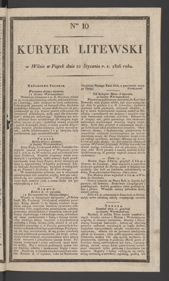 Kuryer Litewski. 1826, numer&nbsp;10