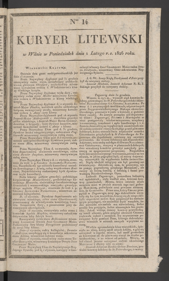 Kuryer Litewski. 1826, numer&nbsp;14