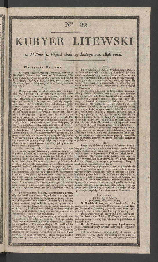 Kuryer Litewski. 1826, numer&nbsp;22