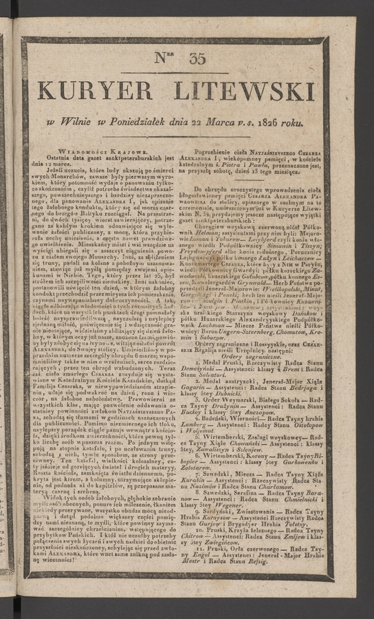 Kuryer Litewski. 1826, numer&nbsp;35
