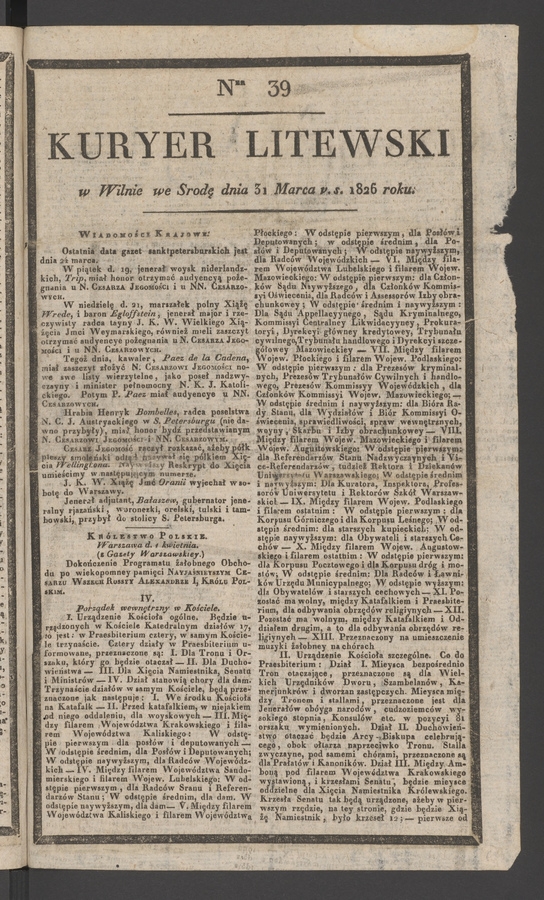 Kuryer Litewski. 1826, numer&nbsp;39