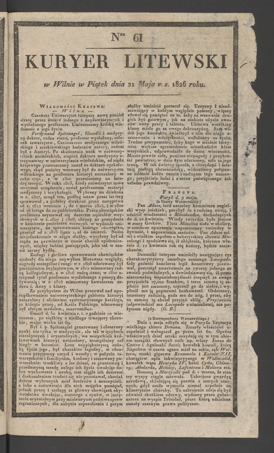 Kuryer Litewski. 1826, numer&nbsp;61