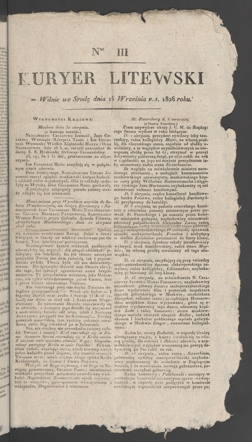 Kuryer Litewski. 1826, numer&nbsp;111