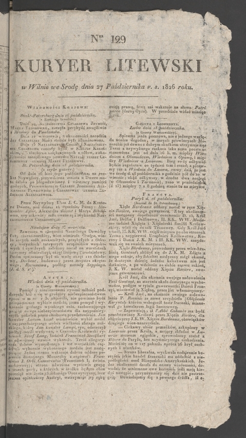 Kuryer Litewski. 1826, numer&nbsp;129