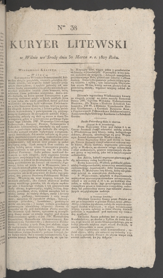 Kuryer Litewski. 1827, numer 38