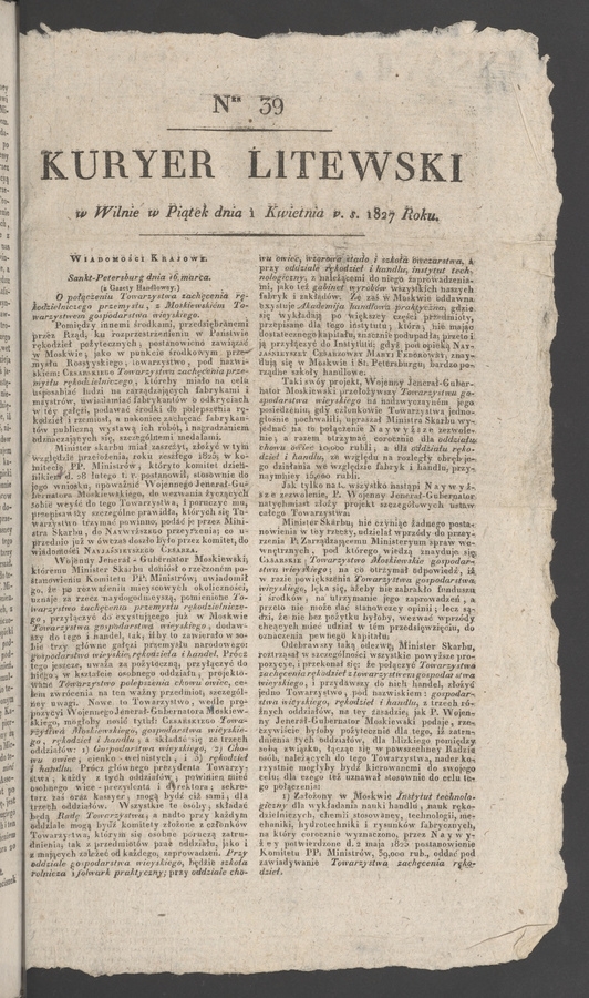 Kuryer Litewski. 1827, numer 39