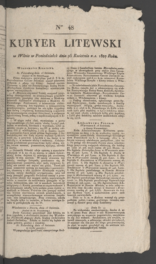 Kuryer Litewski. 1827, numer&nbsp;48