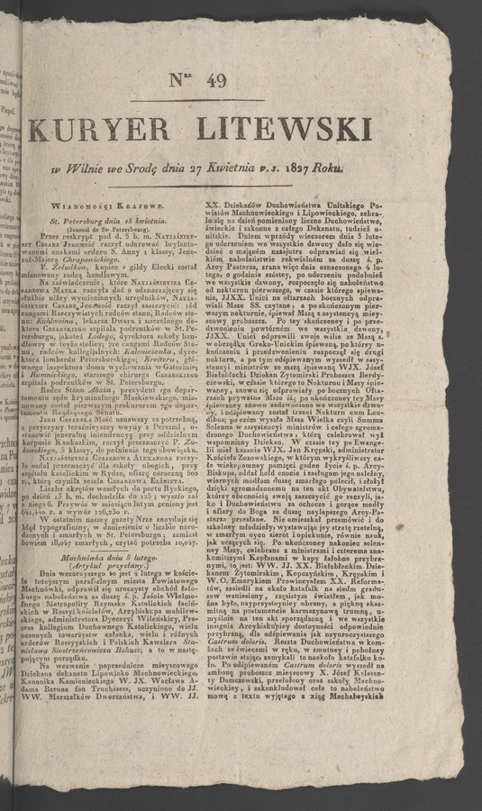Kuryer Litewski. 1827, numer&nbsp;49