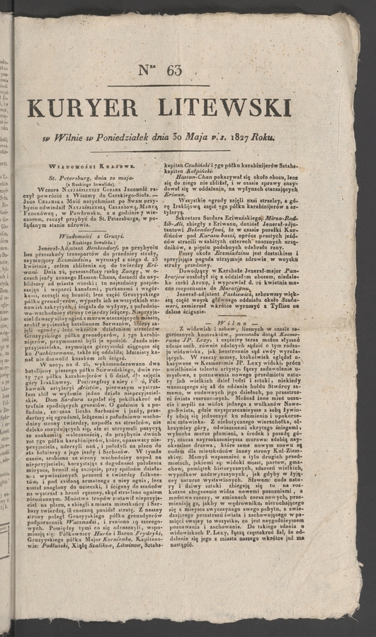 Kuryer Litewski. 1827, numer&nbsp;63