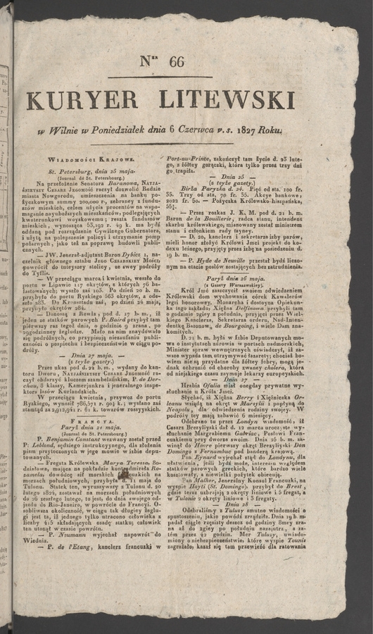 Kuryer Litewski. 1827, numer 66