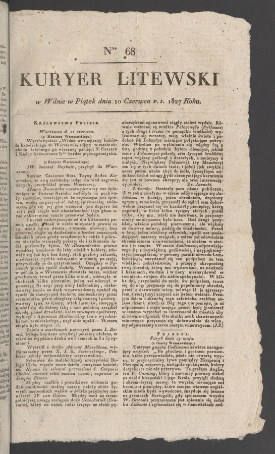 Kuryer Litewski. 1827, numer&nbsp;68