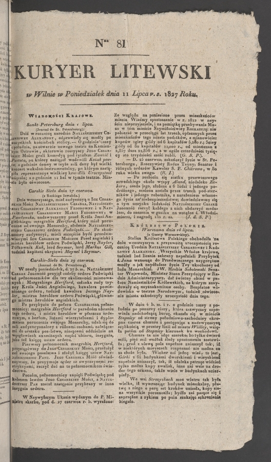 Kuryer Litewski. 1827, numer 81