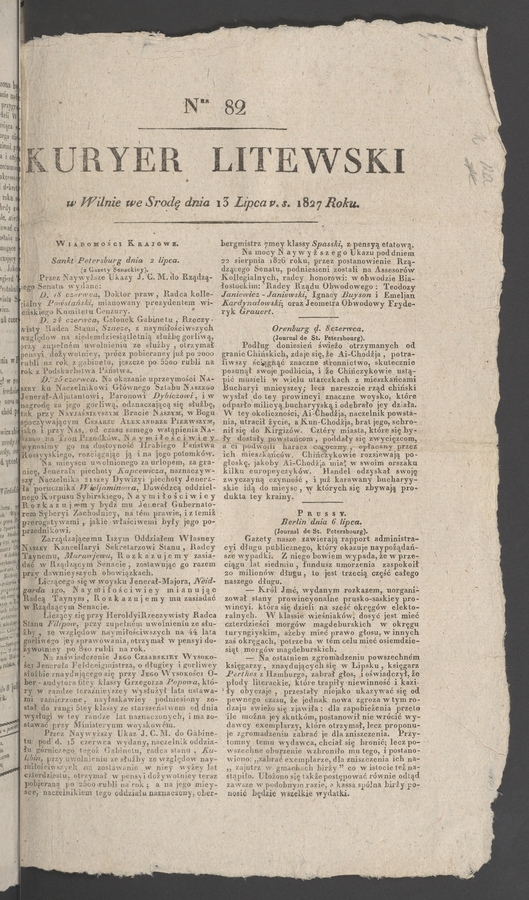 Kuryer Litewski. 1827, numer&nbsp;82