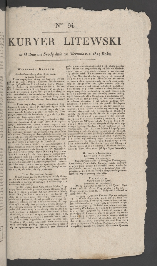 Kuryer Litewski. 1827, numer 94