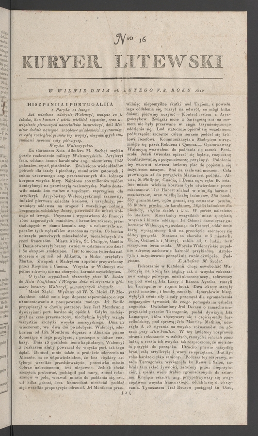 Kuryer Litewski. 1812, numero 16
