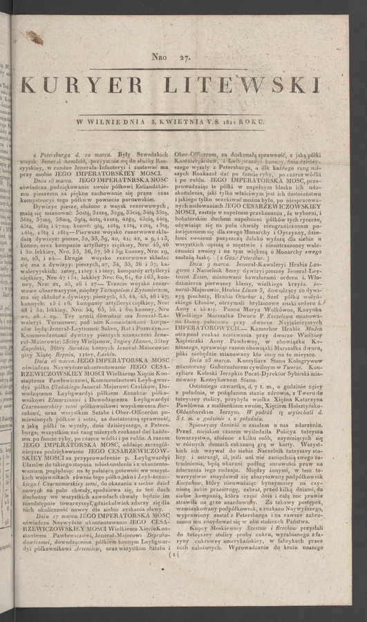 Kuryer Litewski. 1812, numero&nbsp;27