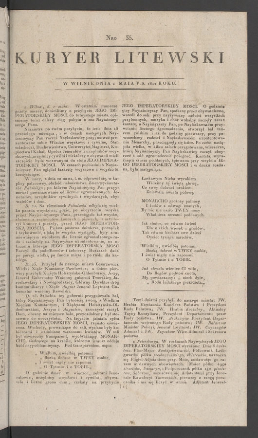 Kuryer Litewski. 1812, numero 35