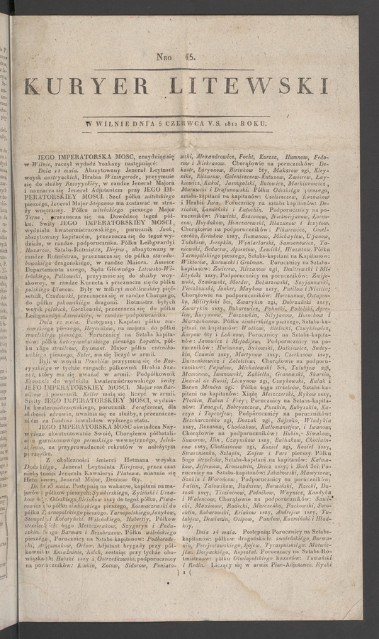 Kuryer Litewski. 1812, numero 45