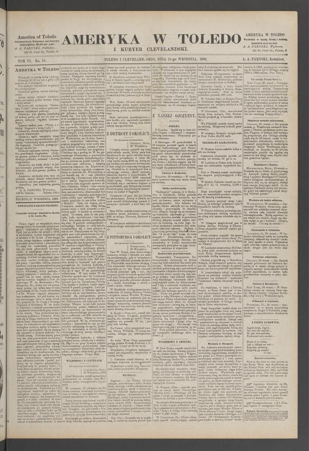 Ameryka w&nbsp;Toledo i&nbsp;Kuryer Clevelandski. Tom&nbsp;6, 1892, numer&nbsp;76